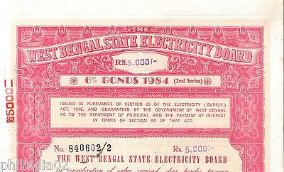 India 1984 West Bengal State Electricity Bonds 2nd Series Rs. 5000 # 10345G