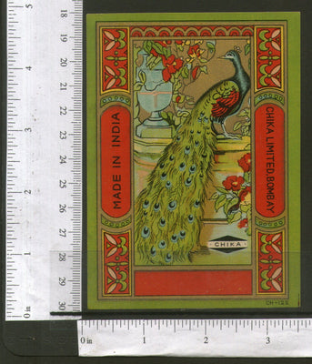 India Bird Peacock Vintage Trade Textile Chika Mills Bombay Label Multi-colour 7 - Phil India Stamps