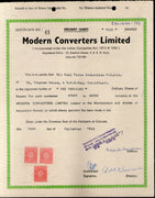 India 1985's Modern Converters Ltd. Share Certificate with Revenue Stamp # FA13