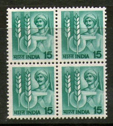 India 1982 6th Def. Series-15p Agriculture WMK To Left BLK/4 Phila-D118/SG923a MNH - Phil India Stamps