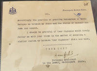 India 1938 Narsingarh State Forces Crested Letter Coat of Arms For Renewal # 10410B