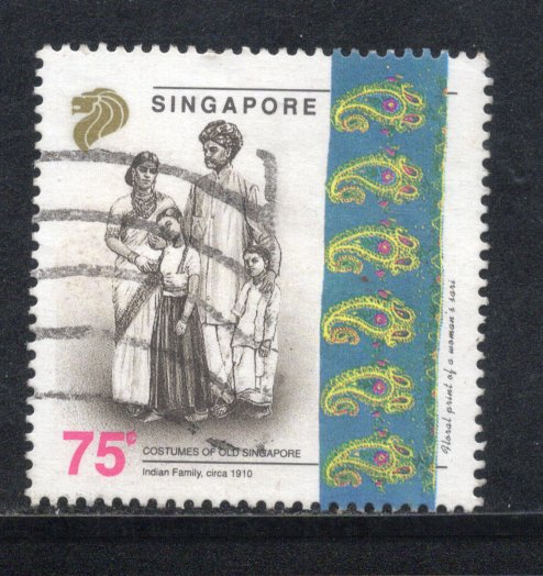 Singapore 1992 Indian Family Costumes Sc 629 1v Used # 1059