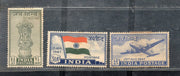 India 1947 Year Pack of 3 Stamps Jai Hind Independence Ashokan Lion Capital Flag Aeroplane Phila-284a Mounted Mint # 1158