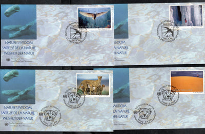 United Nations 2005 Endangered Species Nature Landscape Cheetah Bird Wildlife 4 FDCs # 12595