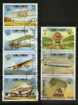 St. Thomas & Prince Is. 1983 Aviation Zeppelin Graf Balloons Transport 7v Cancelled # 12616