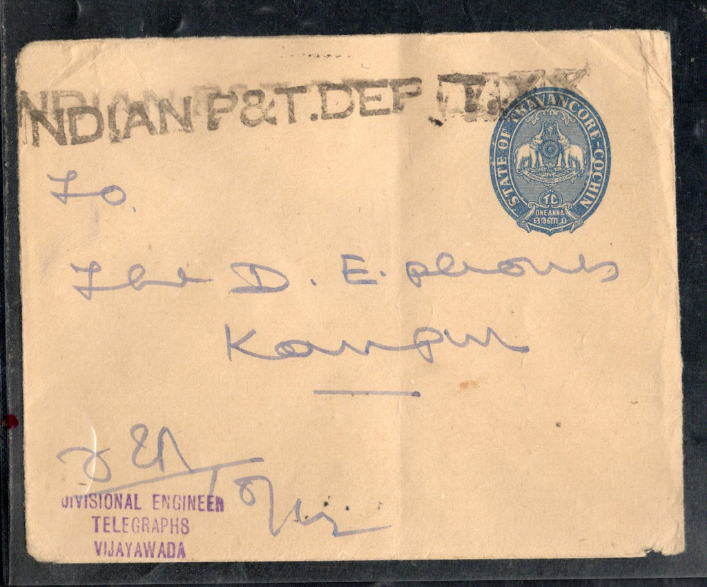 Travancore – Cochin State 1An Elephant Postal Stationery Envelope O/P P&T Used # 12865