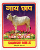 India Cow Brand Vintage Textile Label # 12935