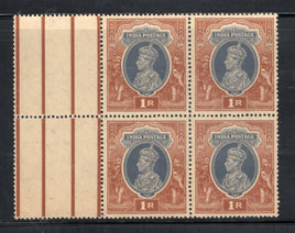 India 1937 KG VI 1Re BLK/4 with GUTTER Margin MNH # 12979