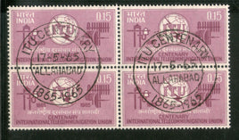 India 1965 Telecommunication Union ITU Blk4 MNH with First Day Cancelled # 1317