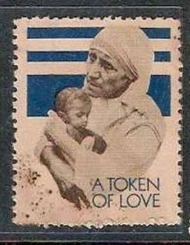 India Cinderella Noble Prize Winner Mother Teresa & Child "Token Of Love" Label As per Scan # 1416