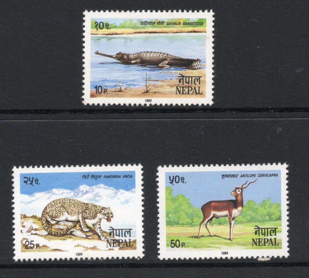 Nepal 1984 Wildlife Animals Deer Antilope Leopard Crocodile Sc 425-27 MNH # 1452