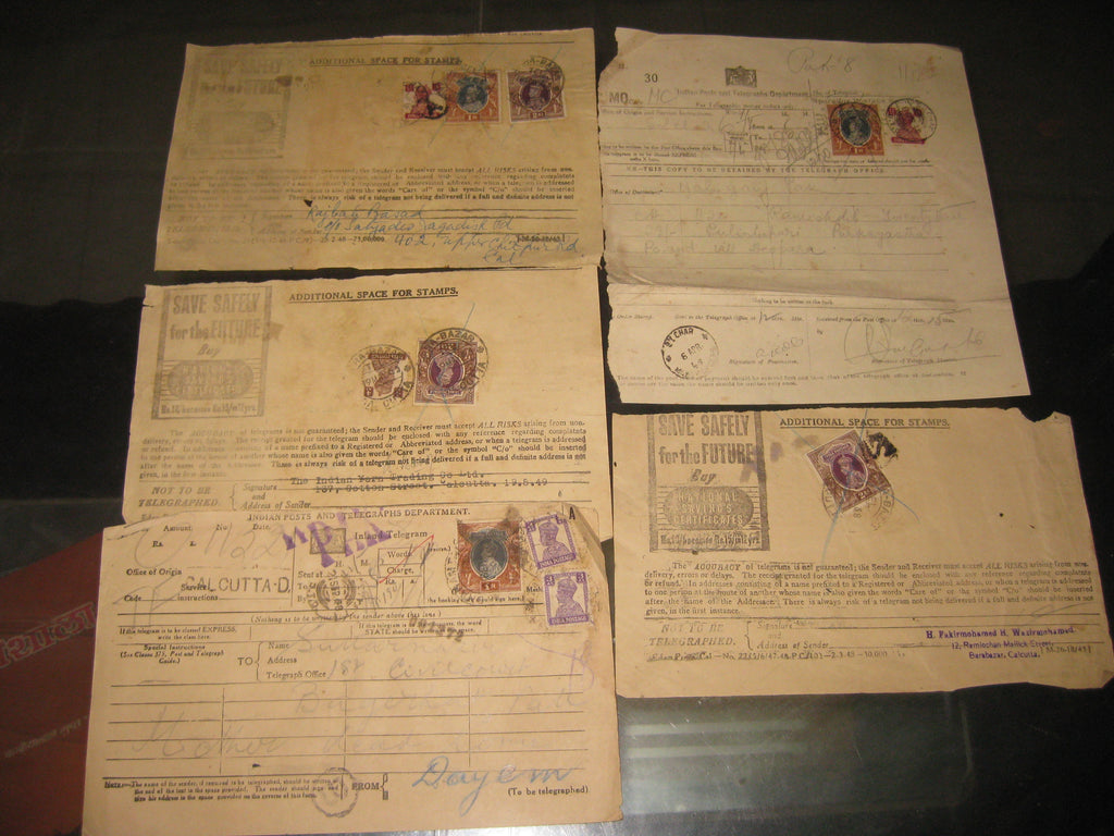 India 5 diff Telegram form with High Value KGVI stamp # 15155M