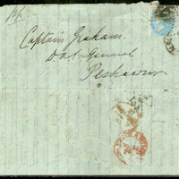 India 1866 Formula Letter Sheet f.w. QV ½An t.w. 54 Duplex Canc. to PESHAWER with Red Cds # 19060