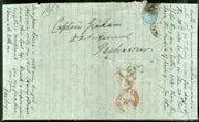 India 1866 Formula Letter Sheet f.w. QV ½An t.w. 54 Duplex Canc. to PESHAWER with Red Cds # 19060