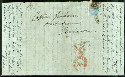 India 1866 Formula Letter Sheet f.w. QV ½An t.w. 54 Duplex Canc. to PESHAWER with Red Cds # 19060