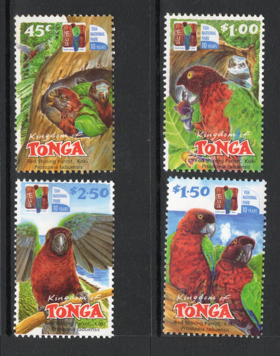 Tonga 2002 Red Shiny Parrot Birds Sc 1078-81 MNH # 1935