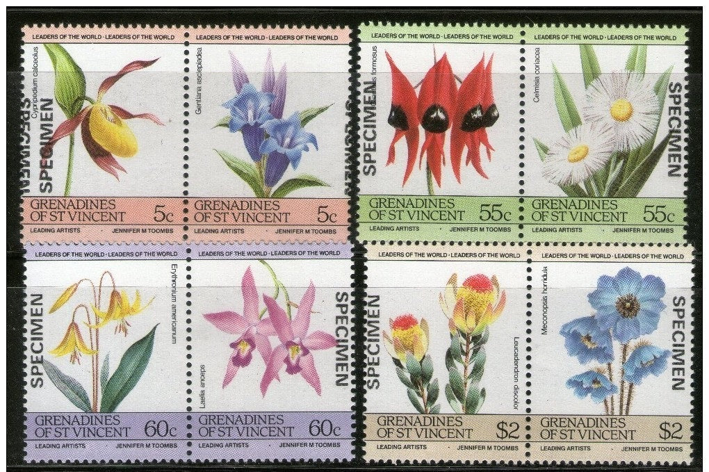 St. Vincent Grenadines 1985 Flowers Orchid ERROR SPECIMEN Sc 476-79 MNH # 2133