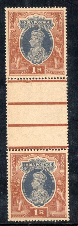 India 1937 KG VI 1Re Phila-257 Pair in GUTTER PAIR MNH #  2246