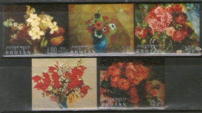 Bhutan 1970 Flowers Painting by Van Gogh Renoir Art on Thick Card 5 diff. MNH # 2304