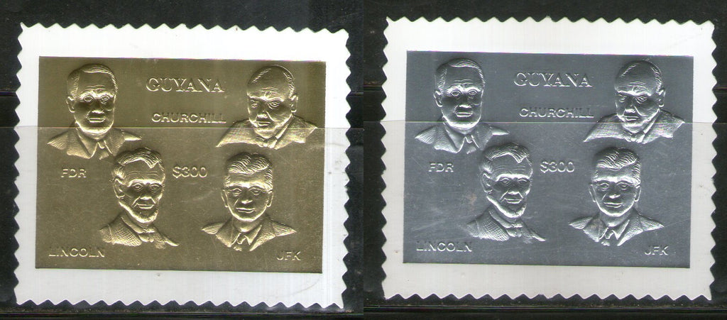 Guyana 1994 Lincoln Churchill Kennedy Gold & Silver Foil Set of 2 Stamps MNH # 232