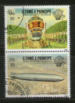 St. Thomas & Prince Is. 1983 Aviation Zeppelin Graf Balloons Transport 2v Cancelled # 274