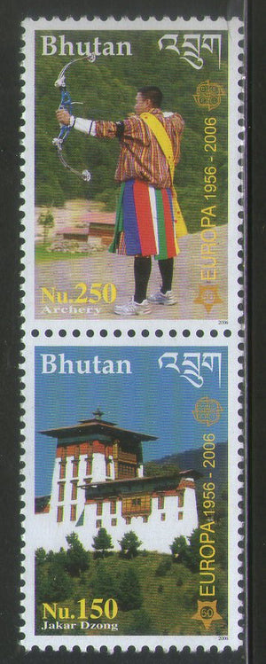 Bhutan 2006 Europa Dzong & Archery Sc 1421-22 High value 2v Vertical Pair MNH # 2