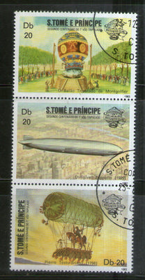 St. Thomas & Prince Is. 1983 Aviation Zeppelin Graf Balloons Transport 3v Cancelled # 3321
