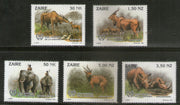 Zaire 1993 Elephant Antelope Rhino Wildlife Animals Sc 1403-7 5v MNH # 358