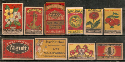 India 10 Diff. Match Box Packet Label Large Size Flowers Horse # 3632