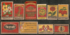 India 10 Diff. Match Box Packet Label Large Size Flowers Horse # 3632