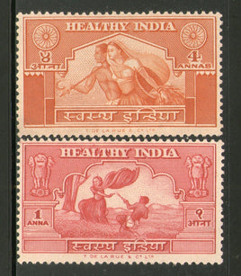 India 1950 1An & 4As Healthy India Charity Labels 2v MNH # 3935