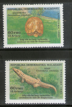 Malagasy 1987 Endangered Species Crocodile Tortoise Sc 781-82 MNH # 40