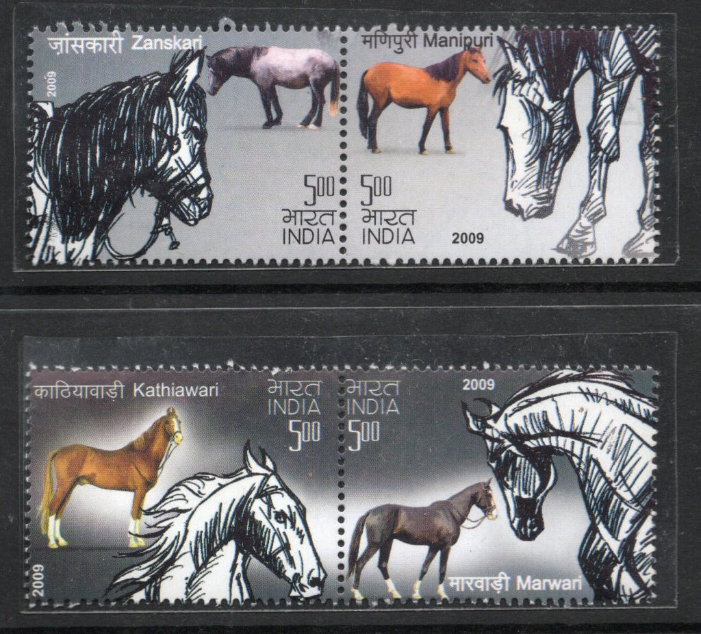 India 2009 Horses of India Setenant Phila-2526-29 MNH # 449