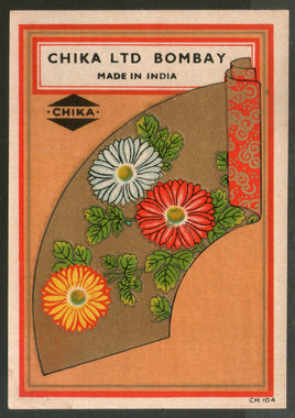 India 1940's Vintage Trade Chika Limited, Bombay Textile Lable Multi coloured Flowers