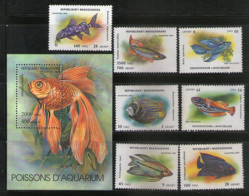 Malagasy 1995 Aquarium Fishes Marine Life 7V+M/S MNH Set # 5012