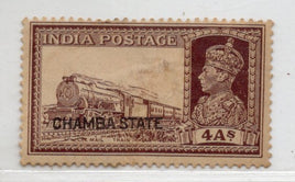 India Chamba State 1938 4As Railway Mail Sc 78 MH # 570