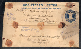 India 1959 50+15p Postal Stationary Registered Envelope Cloth Bound Jain-RL31 Used # 6565
