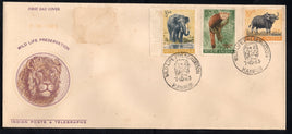 India 1963 Wild Life Preservation Elephant Panda Ox Animals 3v  Phila-388-90 FDC # 6694