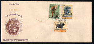 India 1963 Wild Life Preservation Elephant Panda Ox Animals 3v  Phila-388-90 FDC # 6840