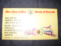 India Rs. 100 Bank of Baroda Traveller's Cheque SPECIMEN Booklet # 6855