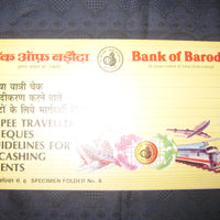 India Rs. 100 Bank of Baroda Traveller's Cheque SPECIMEN Booklet # 6855