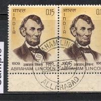 India 1965 Abraham Lincoln Phila-415 First Day Cancelled Pair Stamp # 738