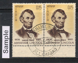 India 1965 Abraham Lincoln Phila-415 First Day Cancelled Pair Stamp # 738