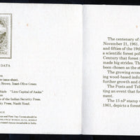 India 1961 Scientific Forestry Centenary Phila-361 Cancelled Folder # 7605