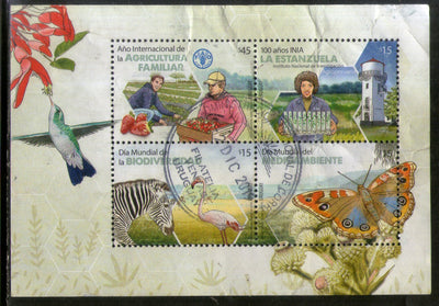 Uruguay 2014 Agriculture Biodiversity Animals Butterfly Bird Used M/s # 7641A