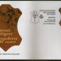 Spain 2021 Real Leather Exotic Stamp Odd Shaped 1v FDC # 7684