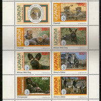 Uganda 1994 Endangered Species Cheetah Dog Chimpanzee Zebra Sc 1272 Sheetlet MNH # 7735