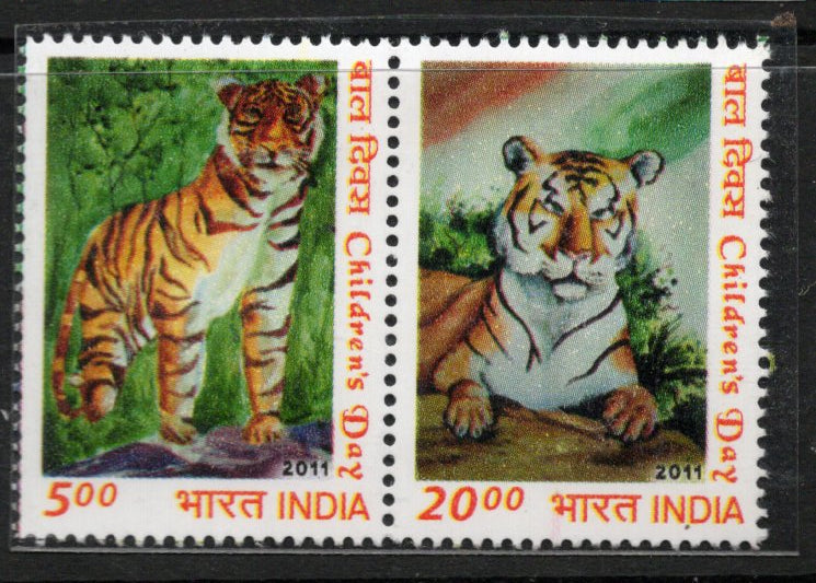 India 2011 Children's Day Tiger Animals Wild Life Setenant Phila-2727a MNH # 790
