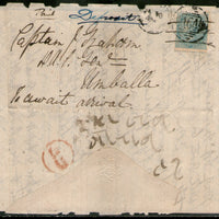India 1864 Formula Letter Sheet f.w. QV ½An t.w.164 Duplex Canc. to UMBALLA with Red Cds # 9002