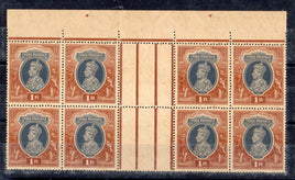 India 1937 KG VI 1Re Horizontal GUTTER PAIR BLK/4 MNH RARE # 9267